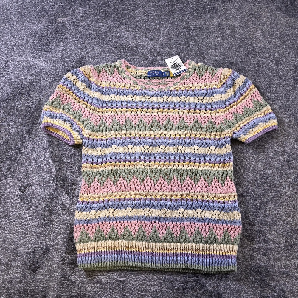 Polo Ralph Lauren Crochet Pointelle Knit Sweater Tee Shirt Fair Isle Womens S